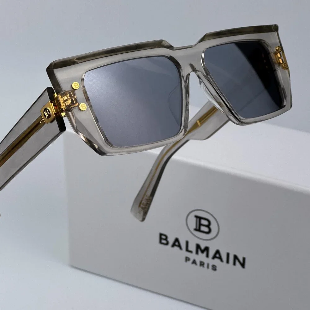 Balmain B-VI BPS-121B-54 Men BRAND NEW Sunglasses Titanium Gold Grey Cat Eye